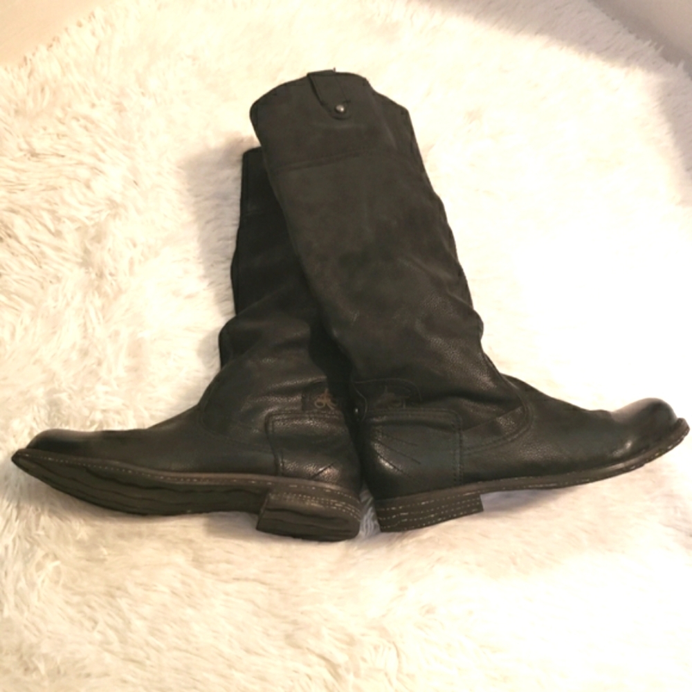 COPY - OTBT Women 7 Boots Tall Knee High Pull On Black Leather Shoes Low Heel P… - Picture 7 of 15